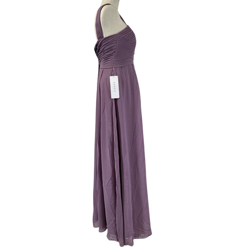 Azazie Kaleigh Bridesmaid Pleated Chiffon Dress Full Length Wisteria Custom NWT - Picture 5 of 15